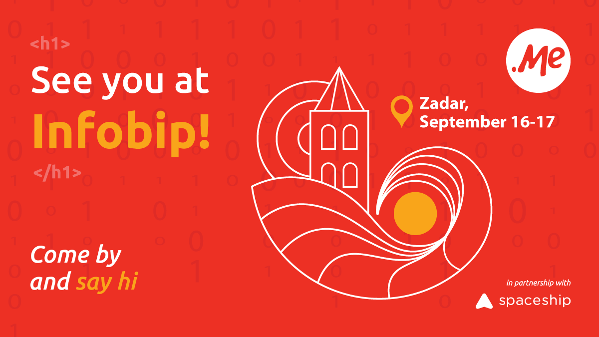 domainME's tweet photo. Heading to Infobip in Zadar? Stop by and say hi to the .ME team and our partner @spaceship on September 16–17!  Let's chat about the future of domains. 🔗 
#DomainME #Infobip2024 #MeetUsThere #dotME https://t.co/NNvKuI73NO