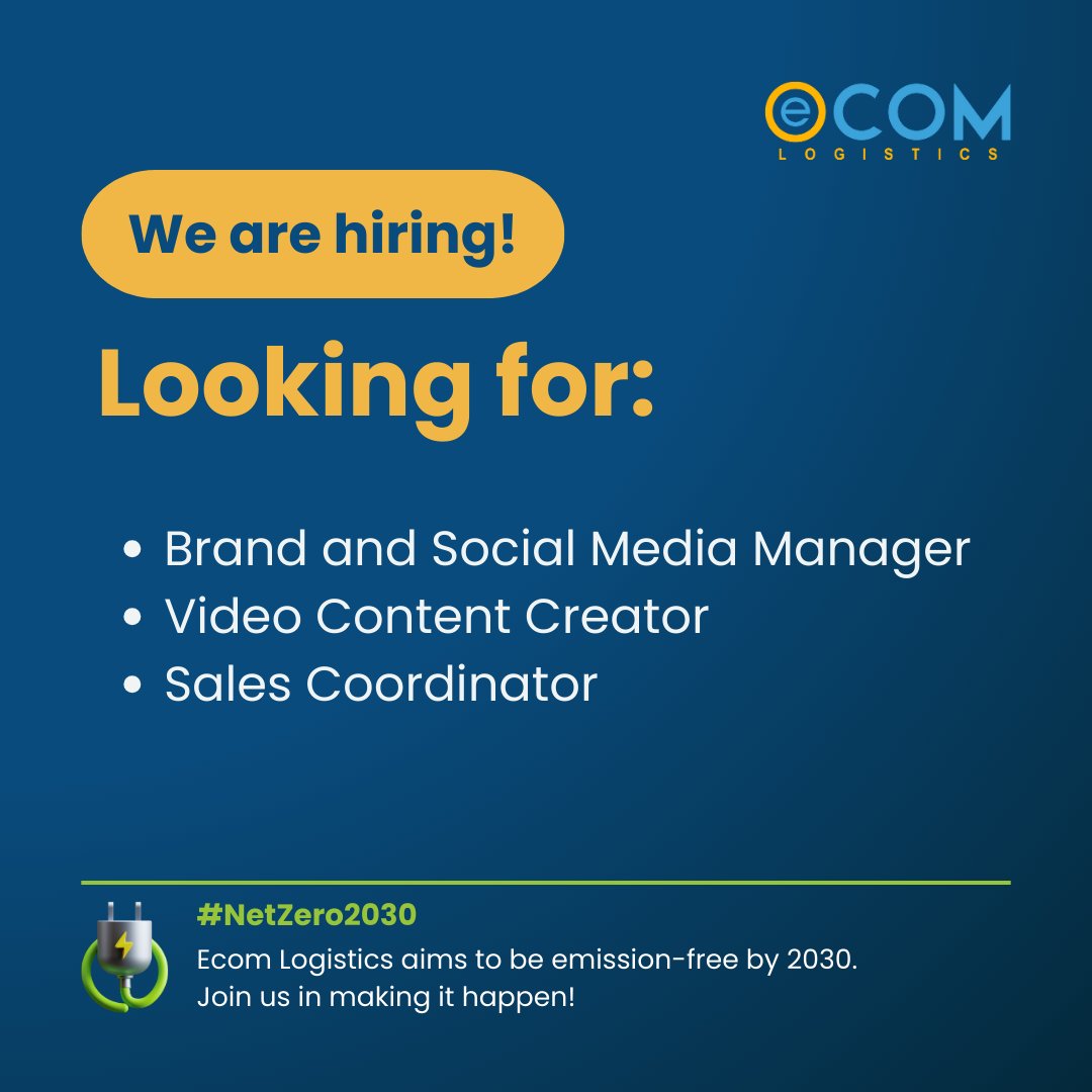 EcomLogisticsCa's tweet image. Join our team! 
Ecom Logistics is hiring for key roles:

* Brand and Social Media Manager
* Video Content Creator
* Sales Coordinator

 Apply now through our LinkedIn page. Link in bio!

#WeAreHiring #Careers #EcomLogistics  #Logistics  #Fulfillment  #Ecommerce  #3PL