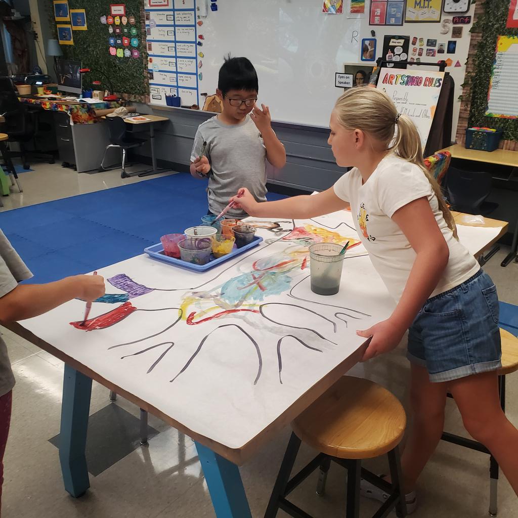 Fourth grade painted collaborative tree murals to celebrate our "nature" theme in art! <a href="/CoolidgeCougars/">Coolidge Cougars</a> <a href="/stark_kellie/">Kellie Stark</a>