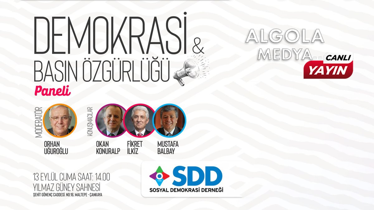 Demokrasi ve Basın Özgürlüğü Paneli | Yılmaz Güney Sahnesi 13.09.2024

 youtube.com/live/-27NPCWNW……

<a href="/OrhanUguroglu/">Orhan Uğuroğlu</a> <a href="/avfikretilkiz/">Av. Fikret İlkiz</a> <a href="/okonuralp/">Okan Konuralp</a> <a href="/mustafabalbay/">Mustafa BALBAY</a>