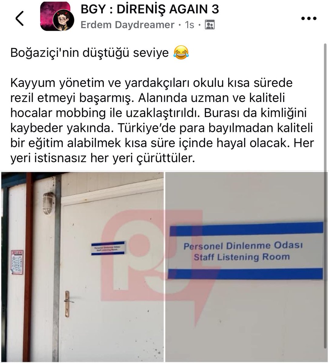bgyetherr's tweet photo. Dünyanın en iyi üniversitelerinden olan BOÜN’ün kayyum atamaları sonrası düştüğü hali

‘’ Staff listening room ‘’ https://t.co/ZQEcqmLqWY