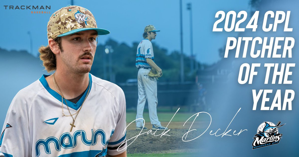 Morehead City Marlins (@mhcmarlins) on Twitter photo Dominating the mound all season long, our 2024 <a href="/CPLBaseball/">Coastal Plain League</a> Pitcher of the Year was truly unstoppable 🎯
Congratulations to <a href="/jackdecker01/">Jack Decker</a> for an incredible season of hard work, determination, and excellence.
#MarlinMade | #GoFish🐟 Dominating the mound all season long, our 2024 <a href="/CPLBaseball/">Coastal Plain League</a> Pitcher of the Year was truly unstoppable 🎯
Congratulations to <a href="/jackdecker01/">Jack Decker</a> for an incredible season of hard work, determination, and excellence.
#MarlinMade | #GoFish🐟