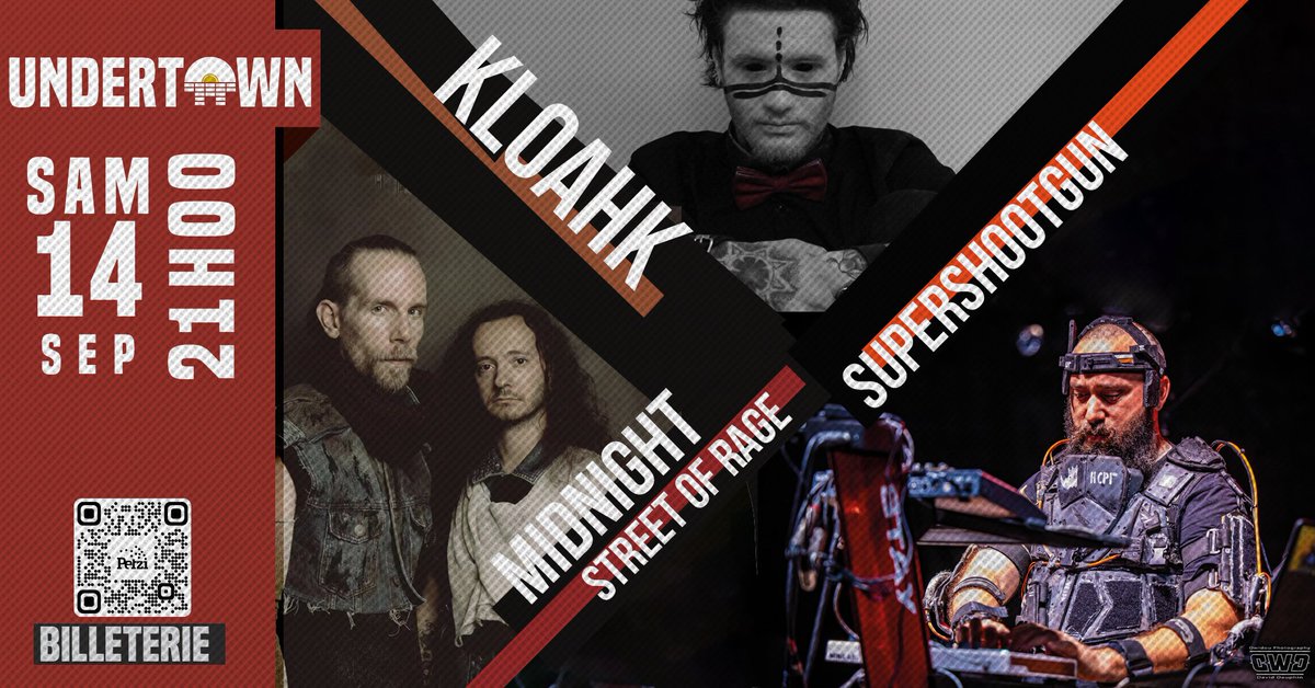 C'EST LA RENTRÉE 
SAMEDI 14 SEPTEMBRE 
@midnight_street_of_rage + @supershotgun_music + @kloahk_music pour danser sur de la darksynthwave pour bien commencer la saison ! 

#concert #metal #synthwave #darksynth #midnightstreetofrage #supershotgun #kloahk #dance #synth #synthmusic