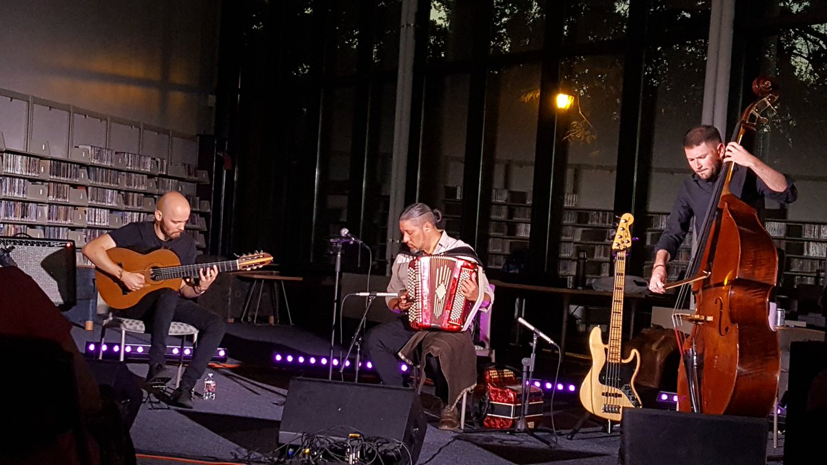 Alejandro Brittes on accordion playing "Rio Acima", with Andre Ely on guitar and Carlos de Cesaro on bass at Grant R. Brimhall Library in Thousand Oaks