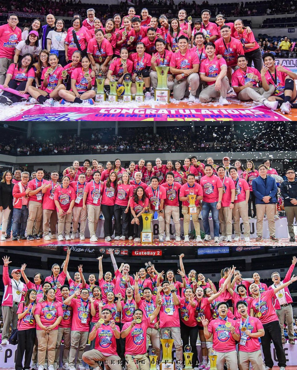 QueenJGOfficial's tweet photo. G R A N D S L A M ✨

🏆 2024 All-Filipino Conference 
🏆 2024 Reinforced Conference
🏆 2024 Invitational Conference 

Creamline Cool Smashers made history as the first club team to complete a PVL Grand Slam winning the All-Filipino, Reinforced, and the Invitational championships in one season. 

Queen things! 👑