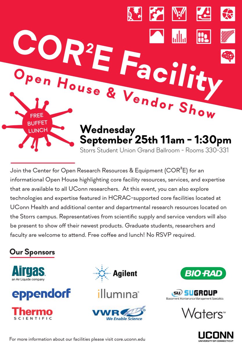 UConnCOR²E (@uconncore) on Twitter photo Mark your 🗓️ for the 2024 <a href="/UConnCORE/">UConnCOR²E</a> Open House and Vendor Show to be held Wed, Sept 25 in the Student Union Grand Ballroom from 11am-1.30pm. Come learn all about the world-class facilities @uconn and <a href="/uconnhealth/">UConn Health</a> from experts and chat with sci vendors. 🥪 and ☕️ provided! Mark your 🗓️ for the 2024 <a href="/UConnCORE/">UConnCOR²E</a> Open House and Vendor Show to be held Wed, Sept 25 in the Student Union Grand Ballroom from 11am-1.30pm. Come learn all about the world-class facilities @uconn and <a href="/uconnhealth/">UConn Health</a> from experts and chat with sci vendors. 🥪 and ☕️ provided!