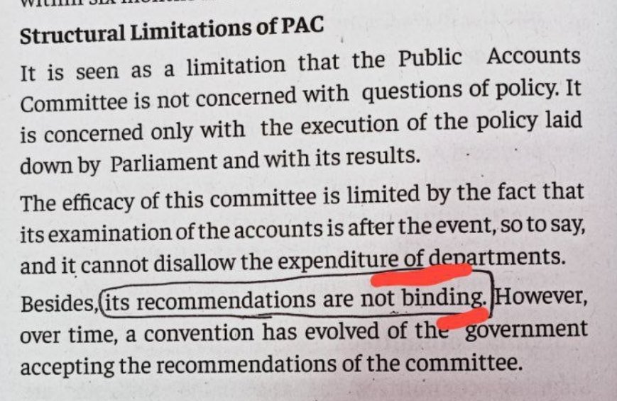 Dictator246's tweet photo. Are the recommendations of PAC binding??? 
Got two different answers... 
Attachments:-
(1) Vajiram Yellow book. 
(2) PW OnlyIAS Sampoorna. 
(3) Forum IAS website. 
(4) The Hindu newspaper 6 September  2024 (Different answer) 

Anyone please... https://t.co/nLh6l2xYqZ