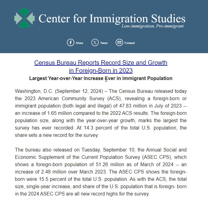 VBierschwale's tweet photo. Is it really the largest Year-over-Year increase ever in immigrant population? The FRED chart makes it appear that there is a substantial increase since 2021. But what happens if we calculate a monthly gain? Notice how it has been pretty consistent since 2007? https://t.co/ayanGhlcb2
