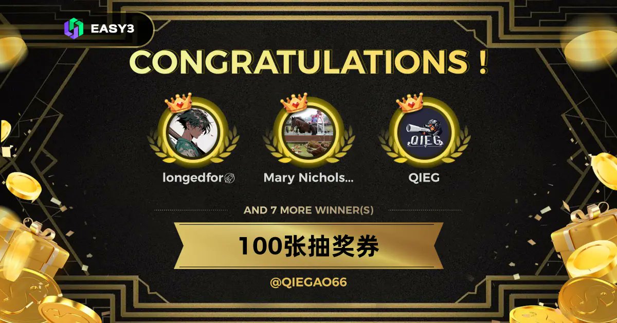 恭喜中奖 
1. <a href="/longderfor/">不到A2^3不改名🔶BNB</a>
2. <a href="/MaryNichol89873/">Mary Nichols(Merlin🔮🧙)</a>
3. <a href="/QIEG_Max/">QIEG Ⓜ️Ⓜ️T</a>
4. <a href="/kline_trac33387/">Tracy Kline🧡MATR1X</a>
5. <a href="/web3zhu0311/">Kiara Hill</a>
6. <a href="/ovvv17067/">ovvv</a>
7. <a href="/Paolichen1/">paoli</a>
8. <a href="/thanhpho1997/">shanafanghua</a>
9. <a href="/JenGraham132621/">tiangou</a>
10. <a href="/Btc6666668/">⚡️虎虎船长 ☉ ℝ ∀</a>
easy3.app/cn/picker/GSCN…
#Easy3
-----------------------------------