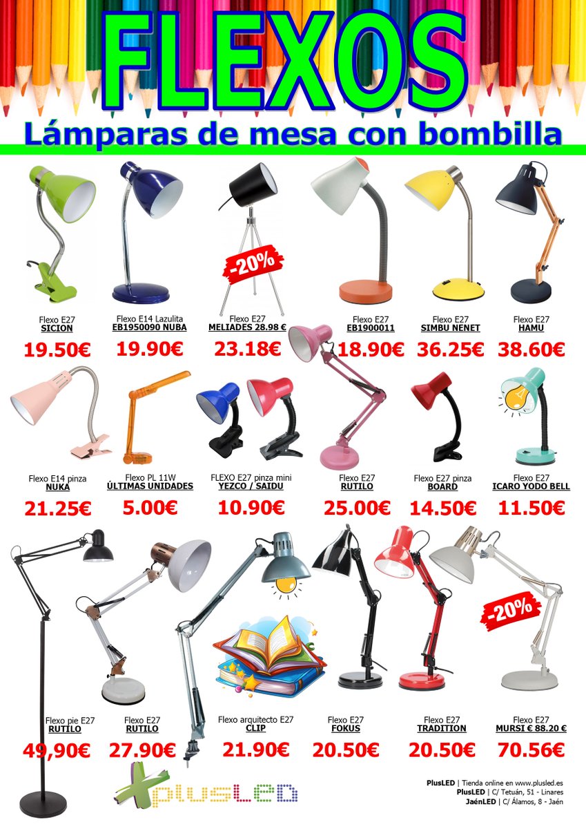 plusled_ES's tweet photo. Vuelta al cole con nuestra gama de Flexos y lámparas de mesa. 
Descubre todos nuestros modelos en https://t.co/id357x2EbS. https://t.co/vg0dS35sh5
