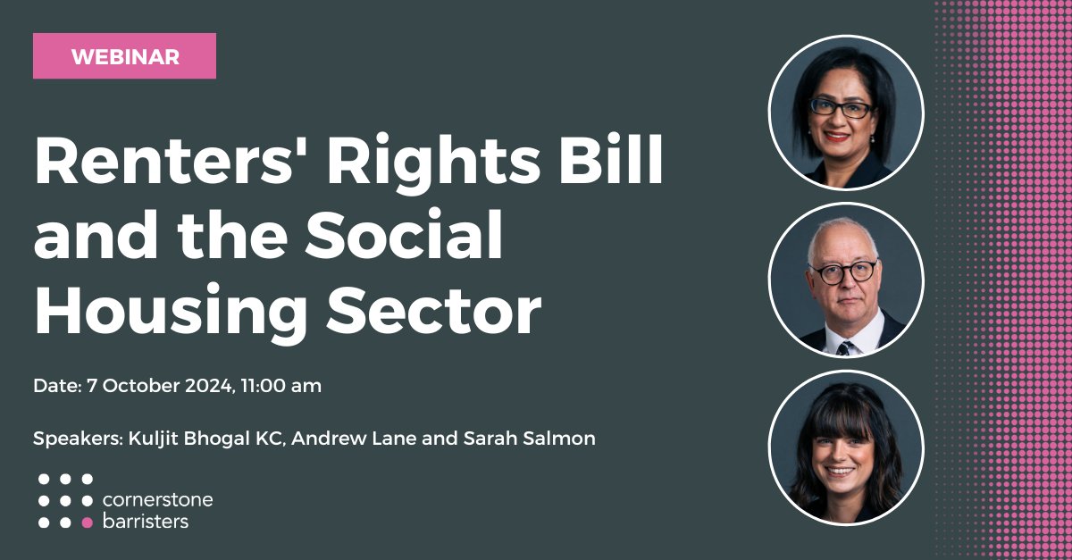 🚨 Webinar: Renters' Rights Bill and the Social Housing Sector🚨

We'll consider what the social housing sector – in particular housing associations – need to be aware of and plan for. W/ <a href="/KuljitBhogal/">Kuljit Bhogal KC</a> <a href="/AndyLane07/">Andrew Lane</a> and <a href="/SarahSalmon3/">Sarah Salmon</a>.

7th Oct, 11am

us02web.zoom.us/webinar/regist…