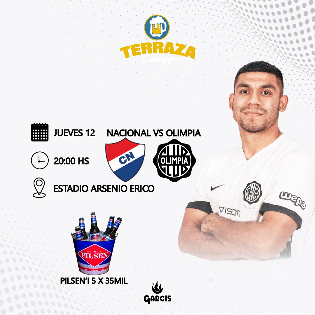 Hoy vemos Nacional vs Olimpia (20 hs) por las pantallas de Terraza Chopp ⚽️🙌🏻
• Pilsen’i 5x35 mil gs 🍻 

📲 +Info al WhatsApp 👉🏻 wa.me/595981542888