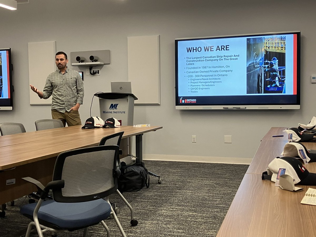 Thank you to Ontario Shipyards for coming and presenting to our Marine Mechanical Design Program (Marine Institute) students at the <a href="/marineinstitute/">Marine Institute, Memorial University</a> . They enjoyed learning about the career opportunities at your facilities.
<a href="/NLSchoolsCA/">NLSchools</a> 
<a href="/SNAME_HQ/">SNAME</a>