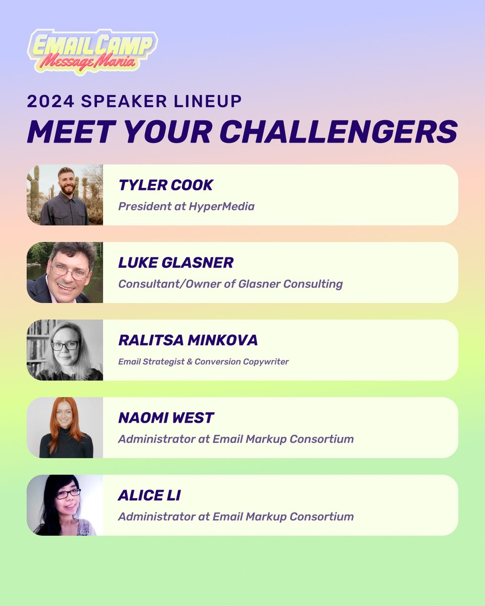Make some noise for the MessageMania speaker line up 📣 Who are you tuning in for?

#emailmarketing #emailgeeks #emailcamp