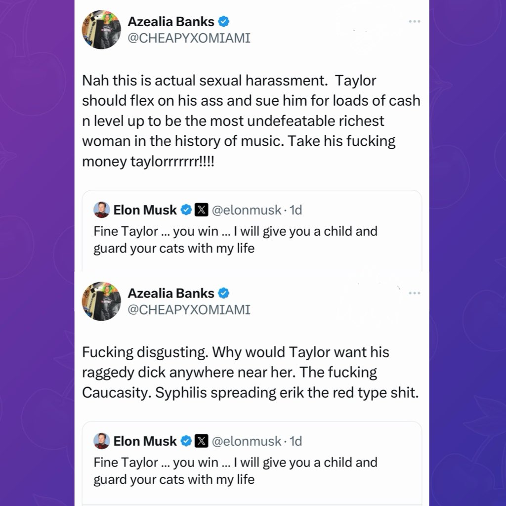 PopBase's tweet photo. Azealia Banks defends Taylor Swift against sexual harassment in new series of tweets:

“Taylor should flex on his ass and sue him for loads of cash n level up to be the most undefeatable richest woman in the history of music. Take his f**king money taylorrrrrrr!!!!” https://t.co/JpYOTNS9ux
