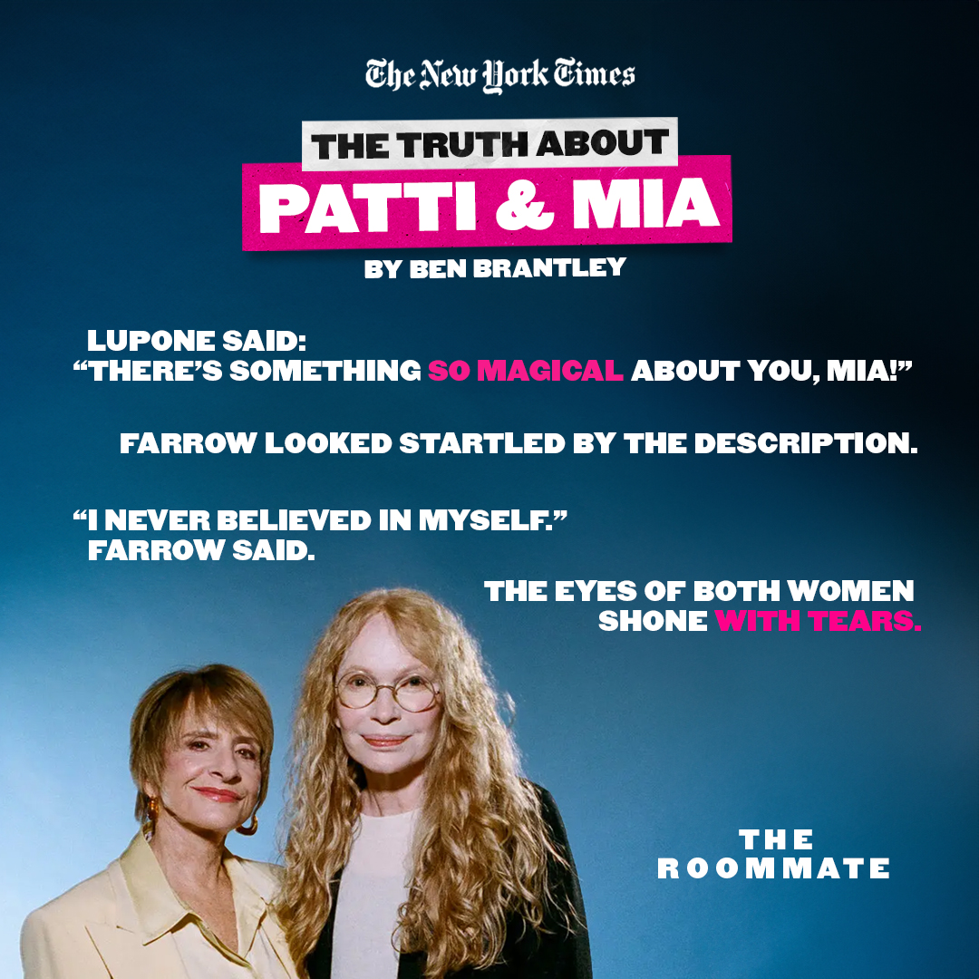 The chemistry between Patti and Mia is as electric offstage as it is on! Check out this interview in <a href="/nytimes/">The New York Times</a> to learn more about their beautiful connection 💕

#theroommatebway #broadway #pattilupone #miafarrow