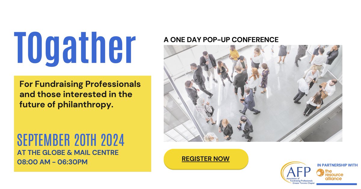 10 days left!

Check out our speaker line-up, detailed schedule and more at the following link:
afptoronto.org/conference/tog…

Register now to get a free virtual ticket to  <a href="/TheResAlliance/">The Resource Alliance</a>  International Fundraising Conference (IFC), taking place in October.