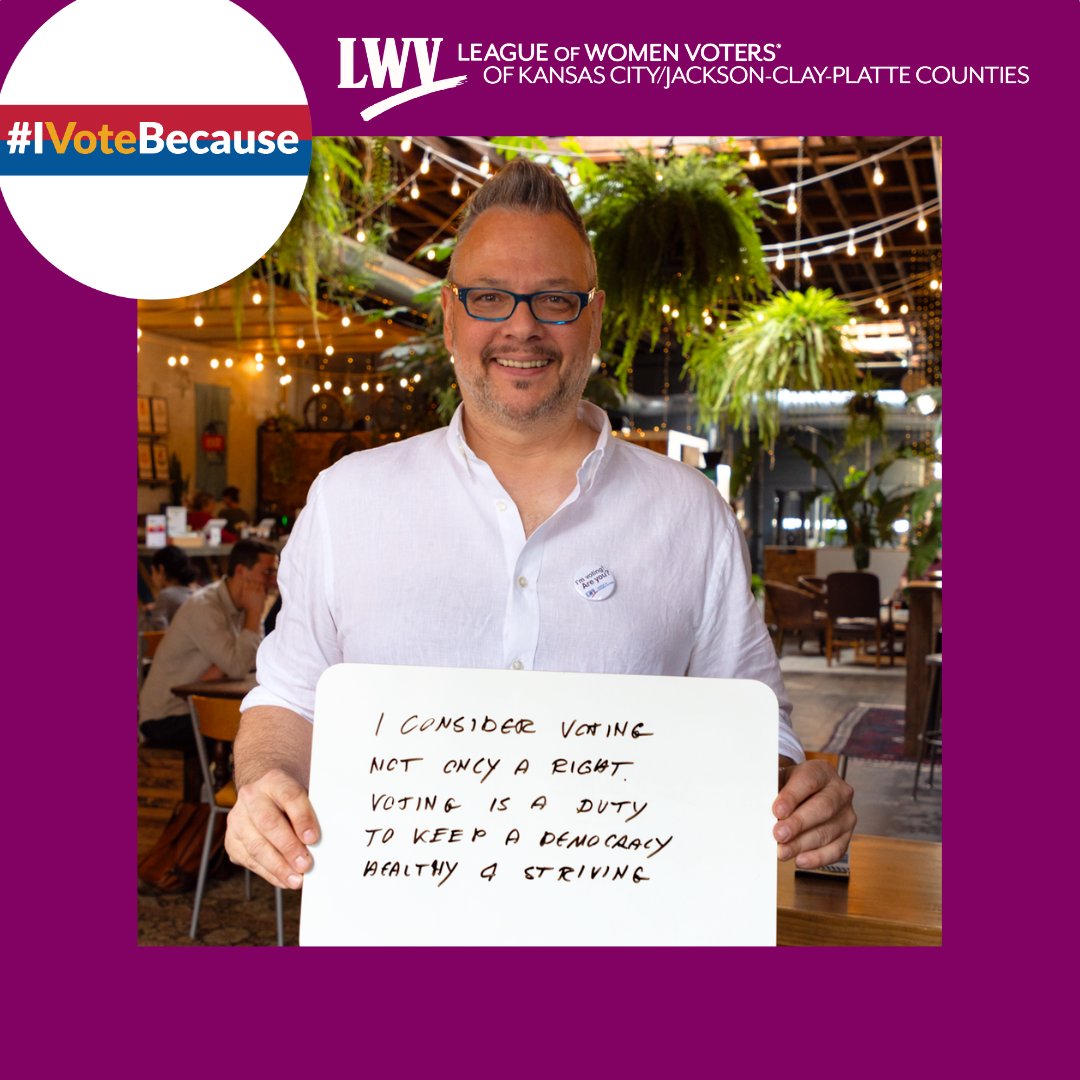 lwvkc's tweet photo. #IVoteBecause
"I consider voting not only a right, voting is a duty to keep a democracy healthy and striving.." ~Phillpp, KCMO
🇺🇸 Join the #IVoteBecause campaign
👉Share why you vote: Mention @LWVKC and tag #IVoteBecause
#LWVKC #VotingMatters #YourVoteYourVoice #VOTE https://t.co/LqhJrAtRJF
