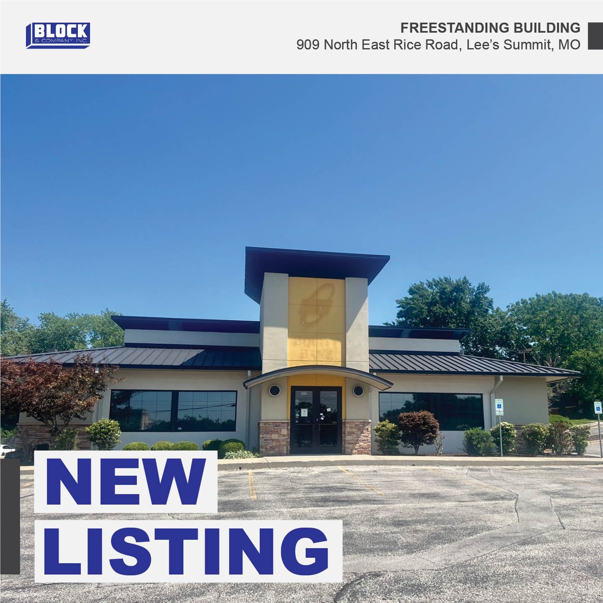 BlockRealtors's tweet photo. Looking to expand to Lee's Summit? 

Block &amp; Company presents 909 NE Rice Road, Lee's Summit, MO for sale. 

This site offers:
🔹 3,675 SF
🔹 Many adaptive uses
🔹 Highly sought-after location

Contact Bill Maas, CCIM at 816-412-7392 or bmaas@blockandco.com for more information https://t.co/4KOZKoCor6