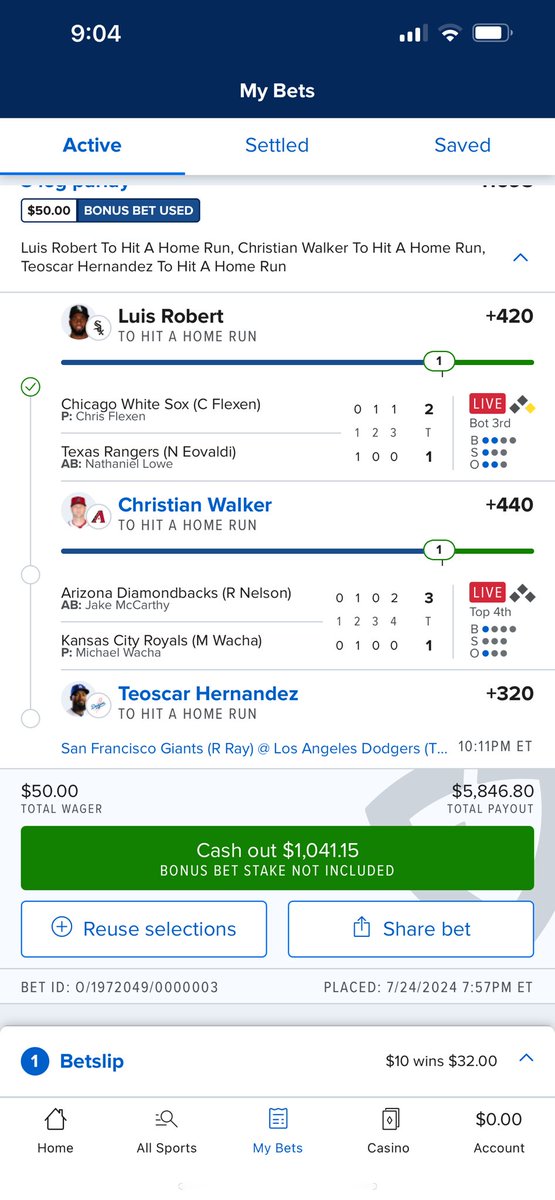 Took the cash out off the bonus bet! #trey5parlays
