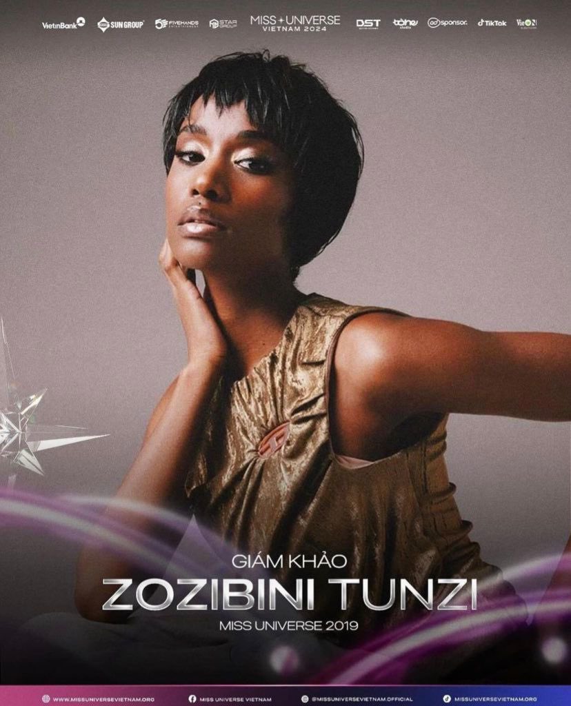 Zozibini Tunzi was invited by the president of Miss Universe Vietnam 🇻🇳 Valentin Tran, to be a judge at the Miss Universe Vietnam 2024 finale happening this Saturday.