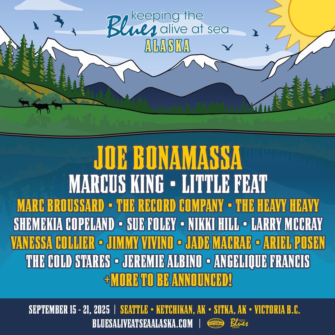 We’re setting sail with #JoeBonamassa and a great lineup on Keeping the Blues Alive at Sea Alaska, September 15-21, 2025 from Seattle, WA to Ketchikan, AK &amp; Sitka, AK &amp; Victoria B.C. 🚢 Sign up for the pre-sale NOW @ bluesaliveatseaalaska.tbits.me/trk/recordcomp…