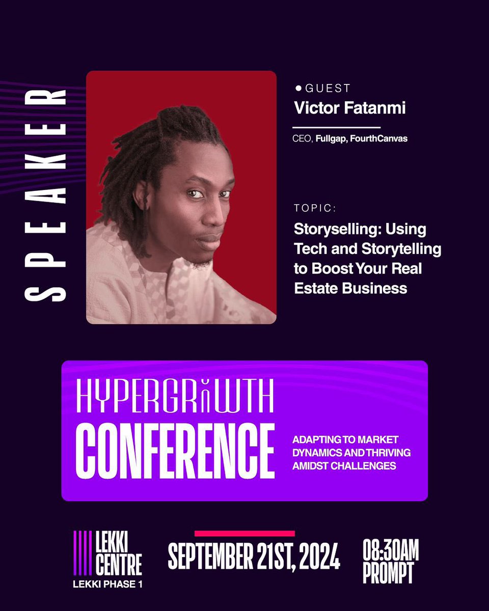 hypergrowth_afr's tweet image. Speaker Unveil.

@victorfatanmi would be a Guest Speaker at the Hypergrowth Conference 2024.

He would be speaking on: Storyselling: Using Tech and Storytelling to Boost Your Real Estate Business

Register here: bit.ly/HypergrowthByU…

See you on Saturday, 21st September 🎉