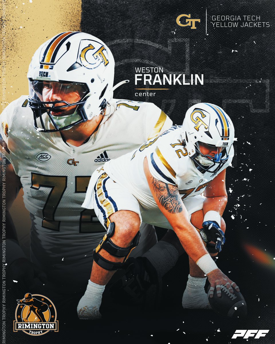 Rimington Trophy (@rimingtontrophy) on Twitter photo . <a href="/GeorgiaTechFB/">Georgia Tech Football</a> center Weston Franklin only allowed 1 sack across 447 pass blocking snaps in 2023.Β He had an offensive grade of 69.5 and pass blocking grade of 71.3 in 2023 according to @pff_college. #rimingtonwatchlist . <a href="/GeorgiaTechFB/">Georgia Tech Football</a> center Weston Franklin only allowed 1 sack across 447 pass blocking snaps in 2023.Β He had an offensive grade of 69.5 and pass blocking grade of 71.3 in 2023 according to @pff_college. #rimingtonwatchlist