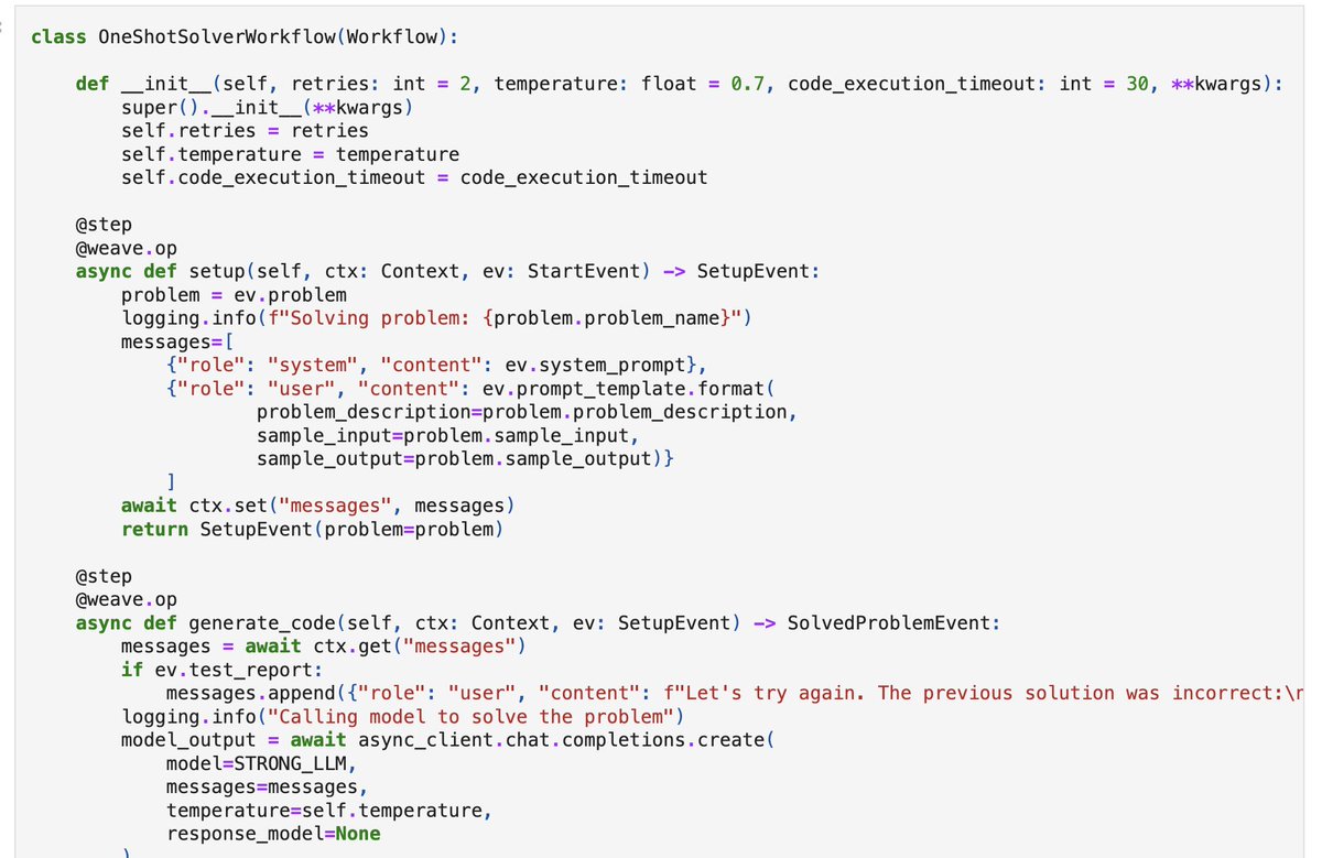 Thomas Capelle (@capetorch) on Twitter photo Today I gave <a href="/llama_index/">LlamaIndex 🦙</a>'s workflows a go to tackle the NeurIPS AI hackercup competition.
I created a Workflow to iterate from an initial solution, run the generated solution, and check against the expected output.
It is effortless to define steps with the expected inputs and Today I gave <a href="/llama_index/">LlamaIndex 🦙</a>'s workflows a go to tackle the NeurIPS AI hackercup competition.
I created a Workflow to iterate from an initial solution, run the generated solution, and check against the expected output.
It is effortless to define steps with the expected inputs and