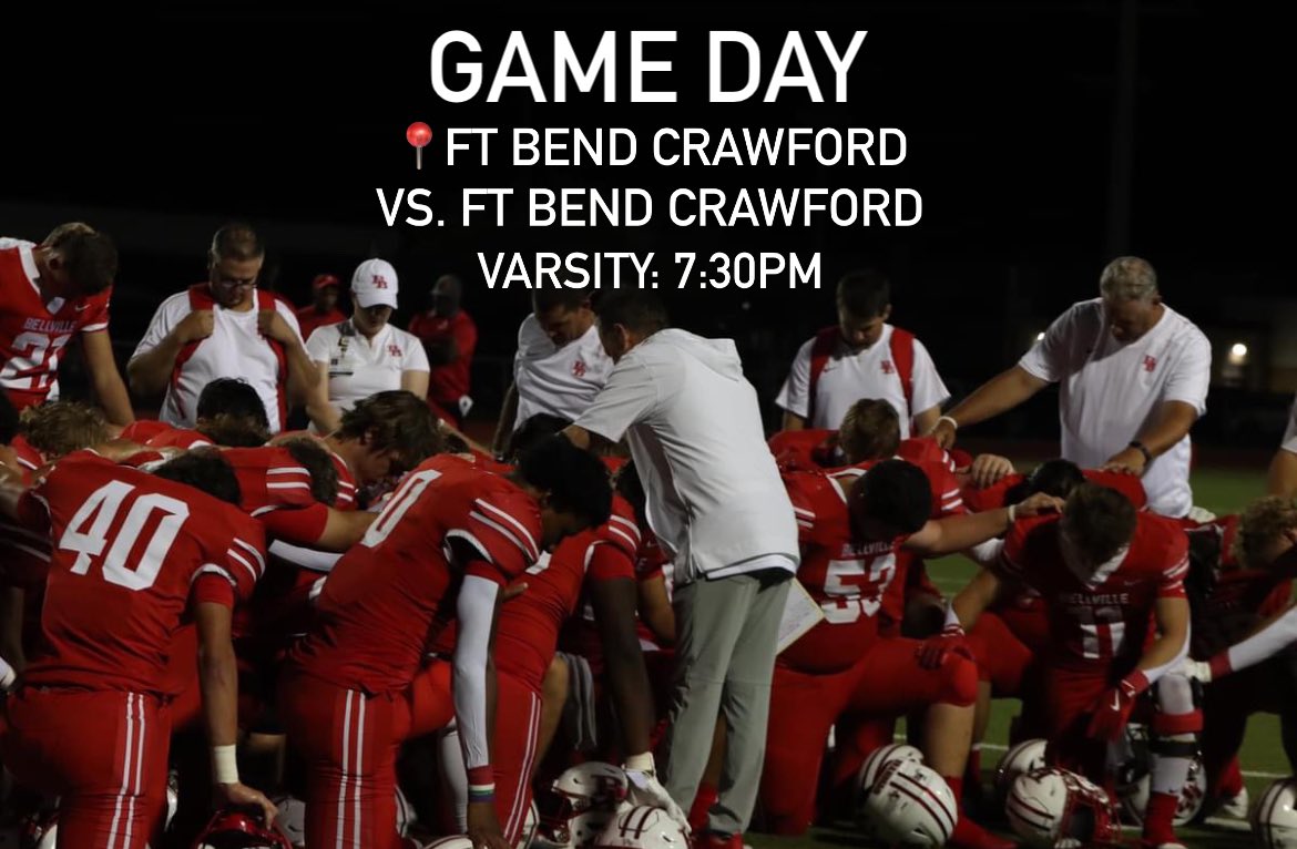 AWAY GAME DAY🐮 

Varsity @7:30pm @ Ft Bend Crawford 
Be there &amp; be loud! ❤️🐮 
#BellvilleSports @BellvilleFootball #GoBrahmas