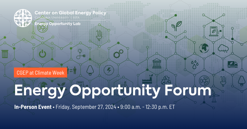 ColumbiaUEnergy's tweet photo. ποΈ Sept 27
π The Forum, @Columbia
Join CGEP for the second annual Energy Opportunity Forum during #ClimateWeekNYC. Explore solutions to eradicate energy insecurity and promote energy justice in disadvantaged communities across the US and globally. #ColumbiaEOF
Register β¬οΈ