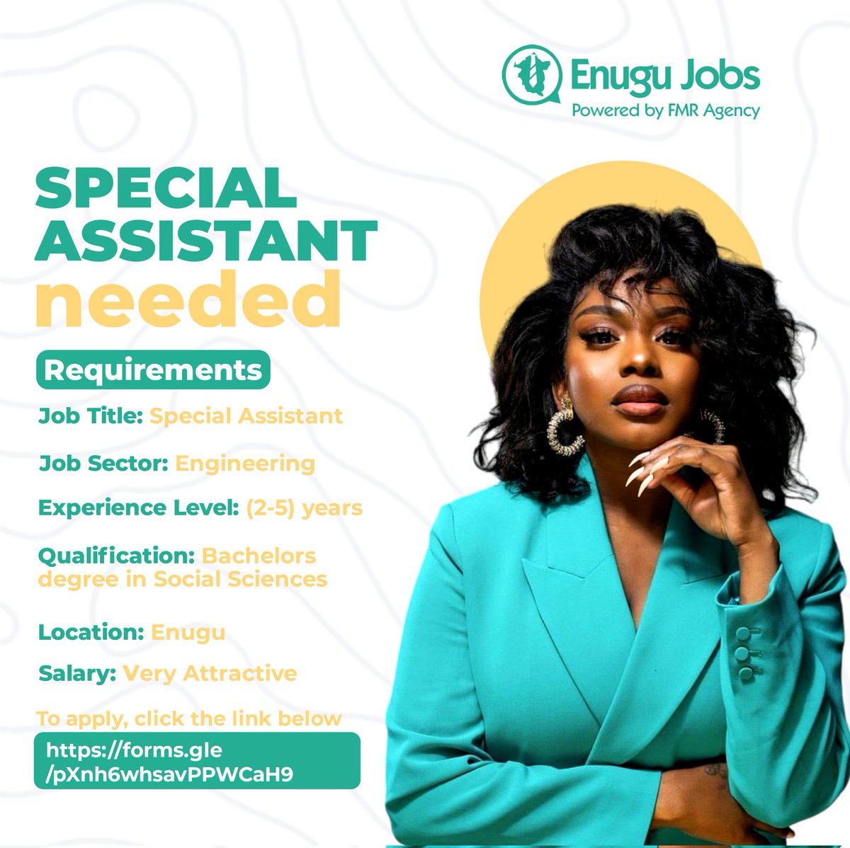 EnuguJobs's tweet photo. Our Client needs a Special Assistant.

QUALIFICATION.
–Minimum of good first degree in any of the social sciences or humanities.
–A master's degree would be an added advantage.
–The required candidate must be a good researcher with a robust flair for 
writing.
–Must have been https://t.co/xwz0YPhTKe