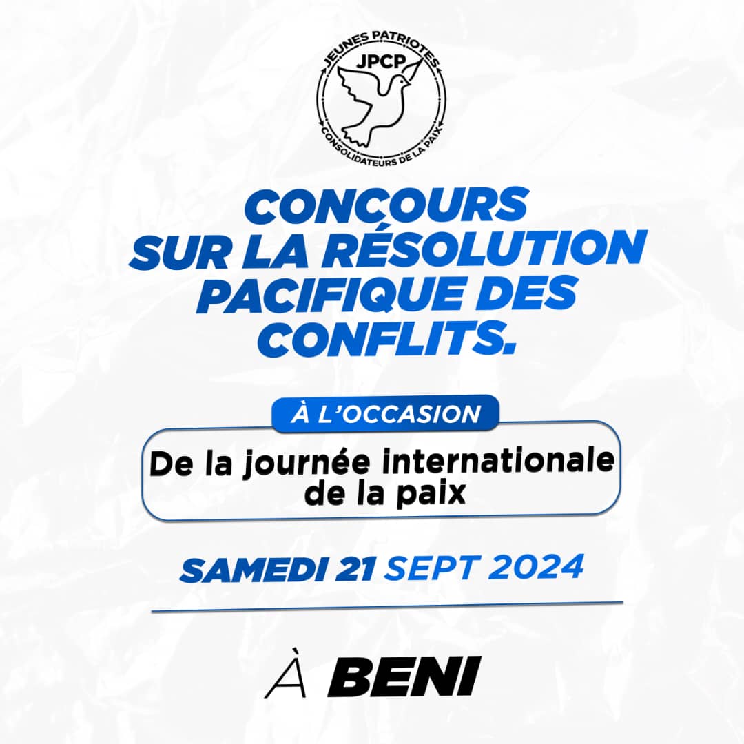 Jpcpasbl's tweet photo. JPCP-ASBL, Engagé dans la promotion de la culture de la paix, sera ce mois de la paix en action pour inciter les jeunes aux pratiques et méthodes essentielles 
pour la résolution pacifique des conflits.
@PeaceCorps 
@UNPeacebuilding 
@peacebuilding https://t.co/DGZ9cRIx2W