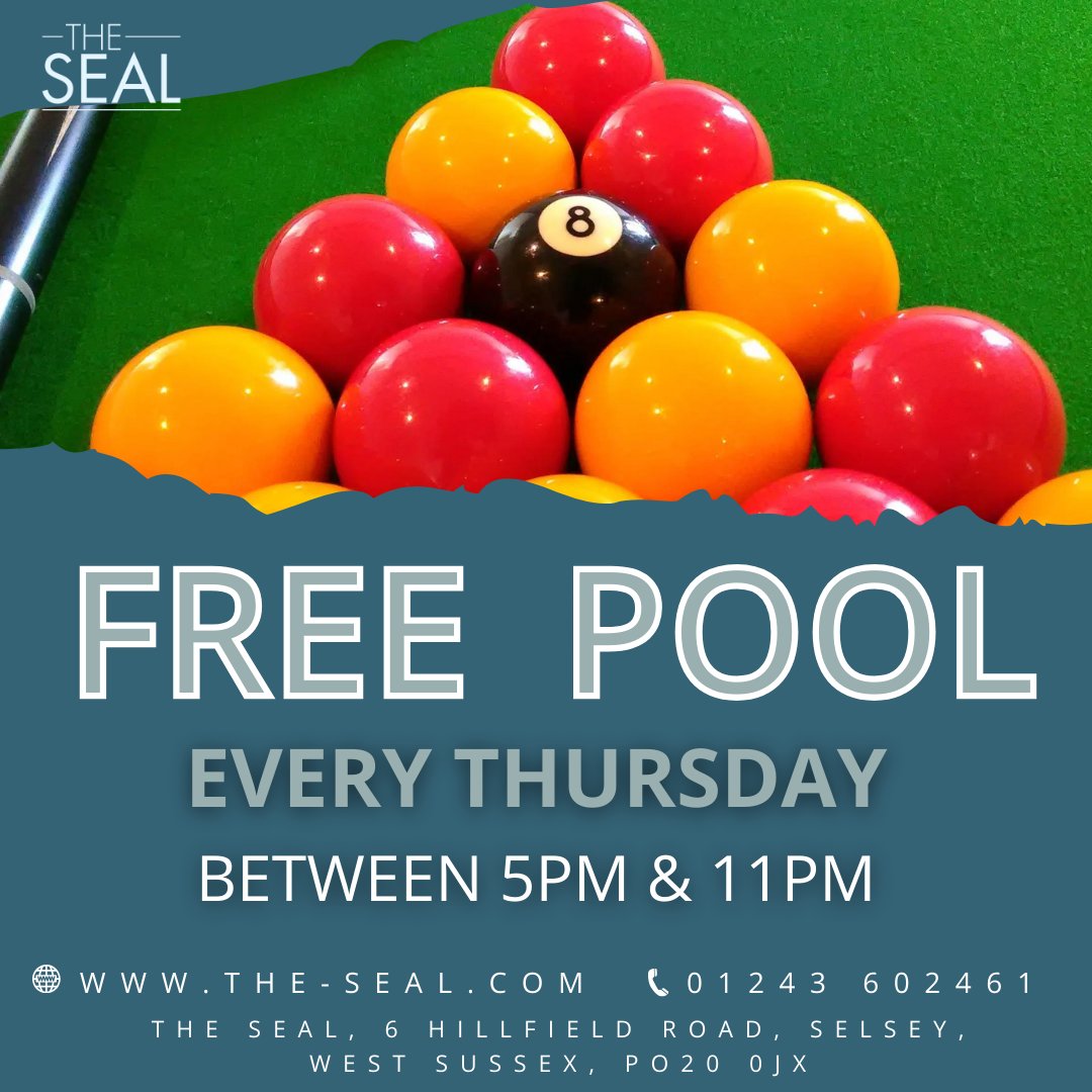 TheSealatSelsey's tweet image. Don't forget every Thursday from 5pm we have free pool here at The Seal. Come along for a few games and a couple of pints! 🍻 🎱

#selsey #theseal #freepool #thursdaypool