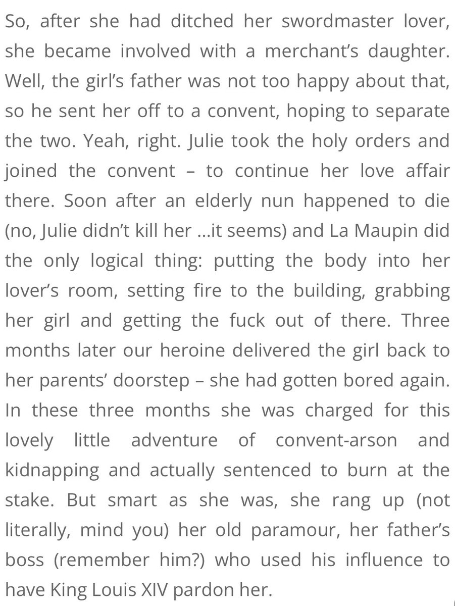 she was not joan of arc, she was julie d’aubigny who set fire to a convent to excape with her lesbian lover &lt;3