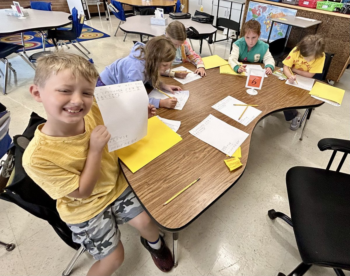 This amazing 3rd grade student created a cryptogram riddle for us to solve today. It really put our brains to the test! 🧠 💪🏻 #BeEvergreen