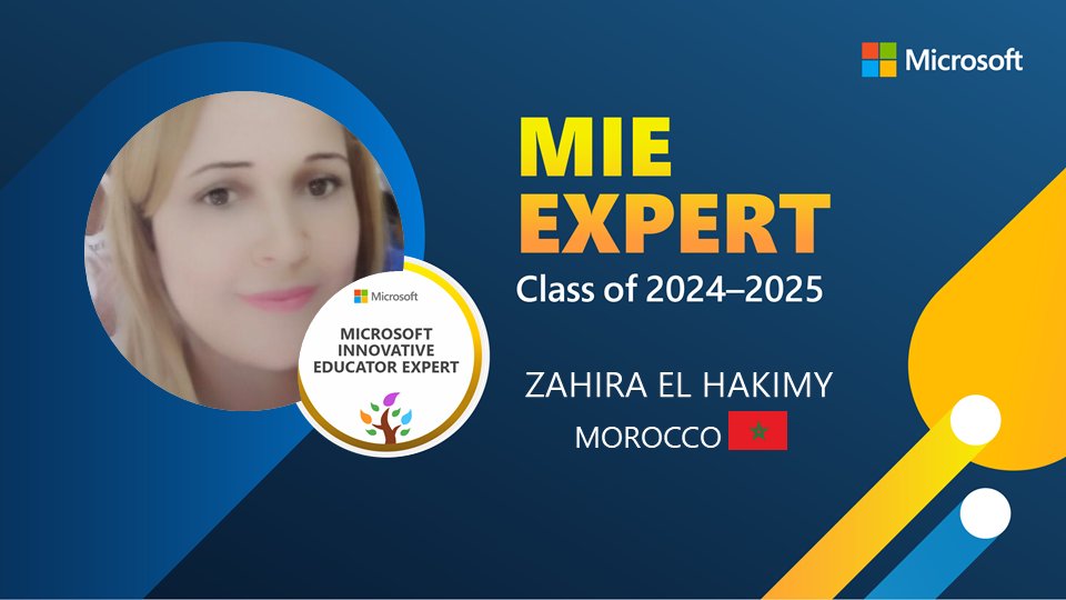 يسعدني و يشرفني ان يتم اختياري استاذة خبيرة لمايكروسوفت للسنة السادسة 
I feel over the moon! It's really a great honor to have been part of the #MIEExpert fam for the 6th yr in a row! Looking forward to connecting &amp; learning with my fellow #MIEExpets <a href="/ilhamlaaziz/">ilham laaziz الهام لعزيز</a> <a href="/taalimtice/">taalimtice</a>