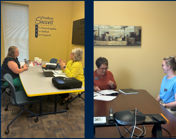 TQI staff members, Debbie Bushart and Donna Wear, are conducting mock interviews to prepare our MSU education majors for job interviews next semester.  Good luck from TQI.