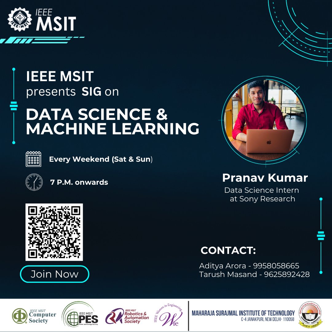 ieeemsit's tweet photo. 𝐈𝐄𝐄𝐄 𝐌𝐒𝐈𝐓 presents an insightful SIG series on 𝐃𝐚𝐭𝐚 𝐒𝐜𝐢𝐞𝐧𝐜𝐞 𝐚𝐧𝐝 𝐌𝐚𝐜𝐡𝐢𝐧𝐞 𝐋𝐞𝐚𝐫𝐧𝐢𝐧𝐠 with 𝐏𝐫𝐚𝐧𝐚𝐯 𝐊𝐮𝐦𝐚𝐫, IEEE Execom Member and 𝐃𝐚𝐭𝐚 𝐒𝐜𝐢𝐞𝐧𝐜𝐞 𝐈𝐧𝐭𝐞𝐫𝐧 at 𝐒𝐨𝐧𝐲 𝐑𝐞𝐬𝐞𝐚𝐫𝐜𝐡. ✨✨
#technology #sig #DataAnalytics https://t.co/OSb7pBl2BV