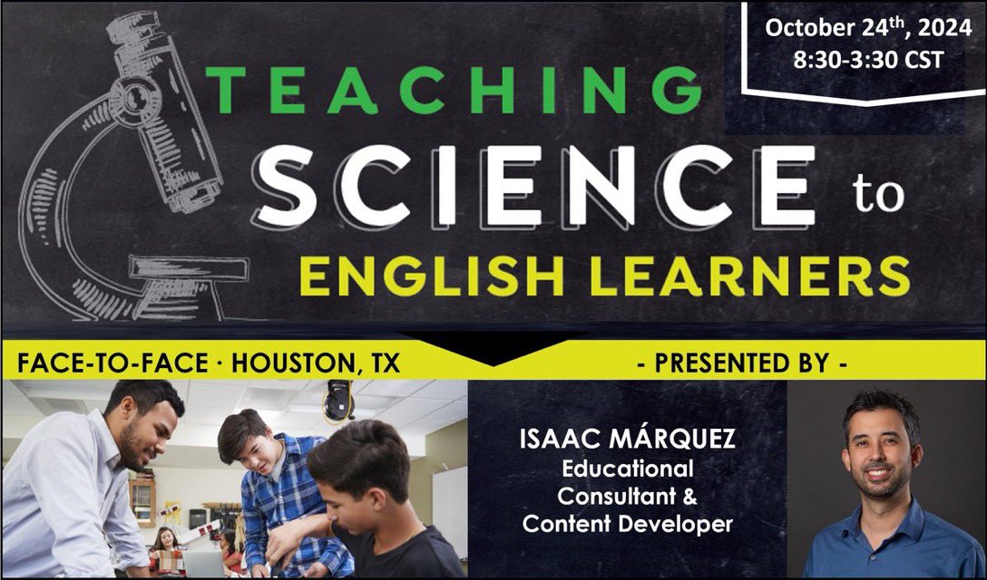 Isᴀᴀᴄ Mᴀ́ʀǫᴜᴇᴢ (@imarquezedu) on Twitter photo There’s still time to register for #Science4Els with me on 10/24 in Houston!
Every participant gets a copy of the #TeachingSciencetoELs book! 📗
Come learn invaluable strategies that will support all your #AcademicLanguage learners!
tinyurl.com/TSELs10-24
<a href="/Seidlitz_Ed/">Seidlitz Education</a> There’s still time to register for #Science4Els with me on 10/24 in Houston!
Every participant gets a copy of the #TeachingSciencetoELs book! 📗
Come learn invaluable strategies that will support all your #AcademicLanguage learners!
tinyurl.com/TSELs10-24
<a href="/Seidlitz_Ed/">Seidlitz Education</a>