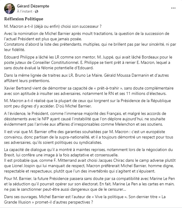GDezempte's tweet photo. Réflexion Politique sur la nomination de @MichelBarnier https://t.co/Je92UDGUcA