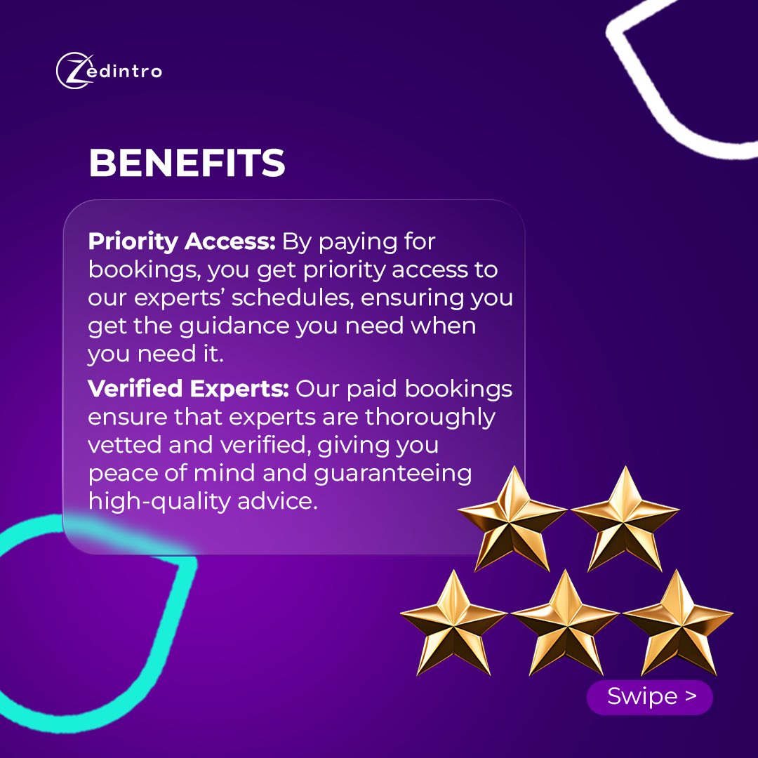 zedintro's tweet image. Invest in your growth and success with Zedintro’s paid expert bookings. Get verified experts, priority access, personalized guidance, convenience, and support. Worth every penny!

#zedintro #expert #expertbooking #growth