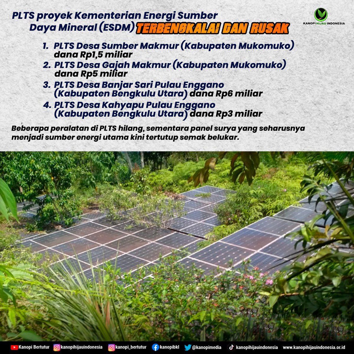 kanopimedia's tweet photo. Potret energi bersih di pelosok, dibangun dng dana miliaran, aktif hanya 1-2 thn stelah iitu rusak! @KementerianESDM @KPK_RI https://t.co/x3iEqPcasc
