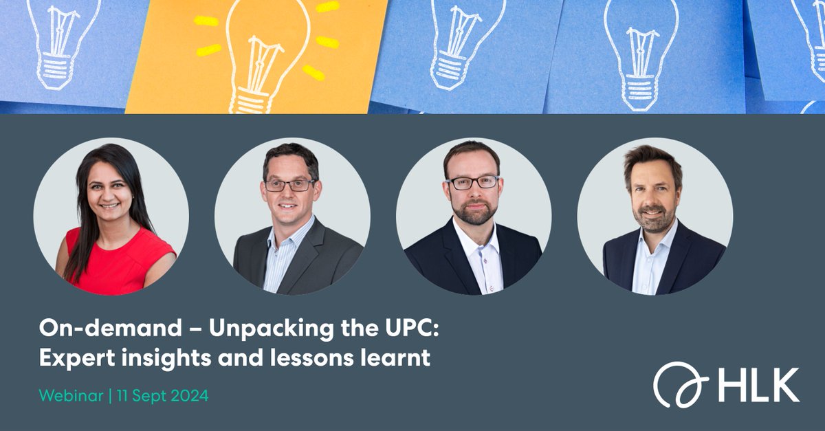 hlk_ip's tweet image. Our UPC expert insights and lessons learnt webinar is now available to watch on-demand! Request the recording here 👉 hlk-ip.com/webinar-unpack… #UPCExperts #UnifiedPatentCourtExperiences #UPC #UnifiedPatentCourt #UPCLitigation