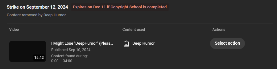 DeepHumor's tweet image. My video talking about losing "DeepHumor" just got a copyright strike. Please spread the word about this. This is corruption... #DeepHumor