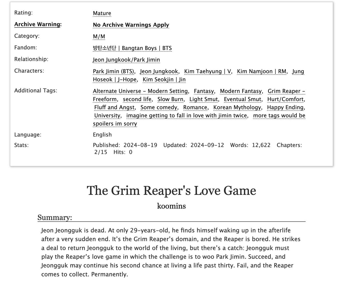 koomins_'s tweet photo. The Grim Reaper’s Love Game 🕹️🖤
Jikook fanfic, Mature, On-Going

✮ Modern Fantasy
✮ Past Life &amp; Second Chances
✮ Fluff &amp; Angst

CH 1 &amp; 2. “It means, Jeon Jeongguk, that I am going to bring you back from the dead.”

🔗 https://t.co/8JaJGdQOXZ https://t.co/PGTg3Keo3j