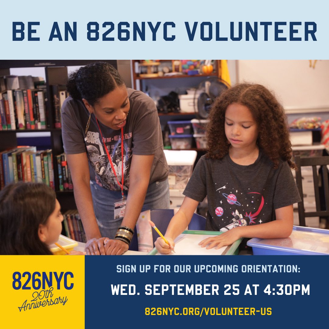 Become an 826NYC volunteer this fall and beyond! Help young writers build extraordinary new worlds with vivid and vibrant words! Check out our next volunteer orientation on Wed. 9/25 at 4:30pm by Zoom: 826nyc.org/volunteer-us/
