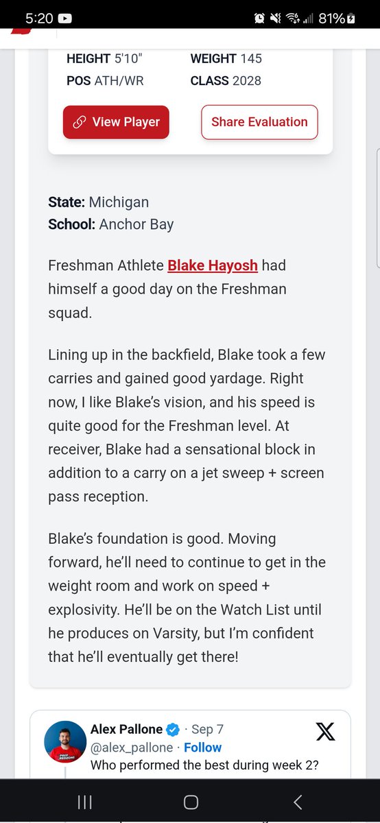 Blake Hayosh (@blakehayosh) on Twitter photo Thank you <a href="/alex_pallone/">Alex Pallone</a> for the recognition <a href="/TarsFootball/">Anchor Bay Football</a> <a href="/AllenTrieu/">Allen Trieu</a> <a href="/ArRecruitingGuy/">Richard Davenport</a> <a href="/AJohnsonSports/">Alexander Johnson</a> Thank you <a href="/alex_pallone/">Alex Pallone</a> for the recognition <a href="/TarsFootball/">Anchor Bay Football</a> <a href="/AllenTrieu/">Allen Trieu</a> <a href="/ArRecruitingGuy/">Richard Davenport</a> <a href="/AJohnsonSports/">Alexander Johnson</a>