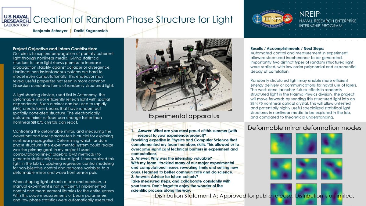 USNRL's tweet image. #InternImpacts 💥

Ben Schreyer, a senior studying Physics and Computer Science at the University of Maryland, had a rewarding internship at the U.S. Naval Research Laboratory (NRL) this summer. 

@UMDResearch @USNavy @DeptofDefense 
#NavalSTEM #intern #science #technology
