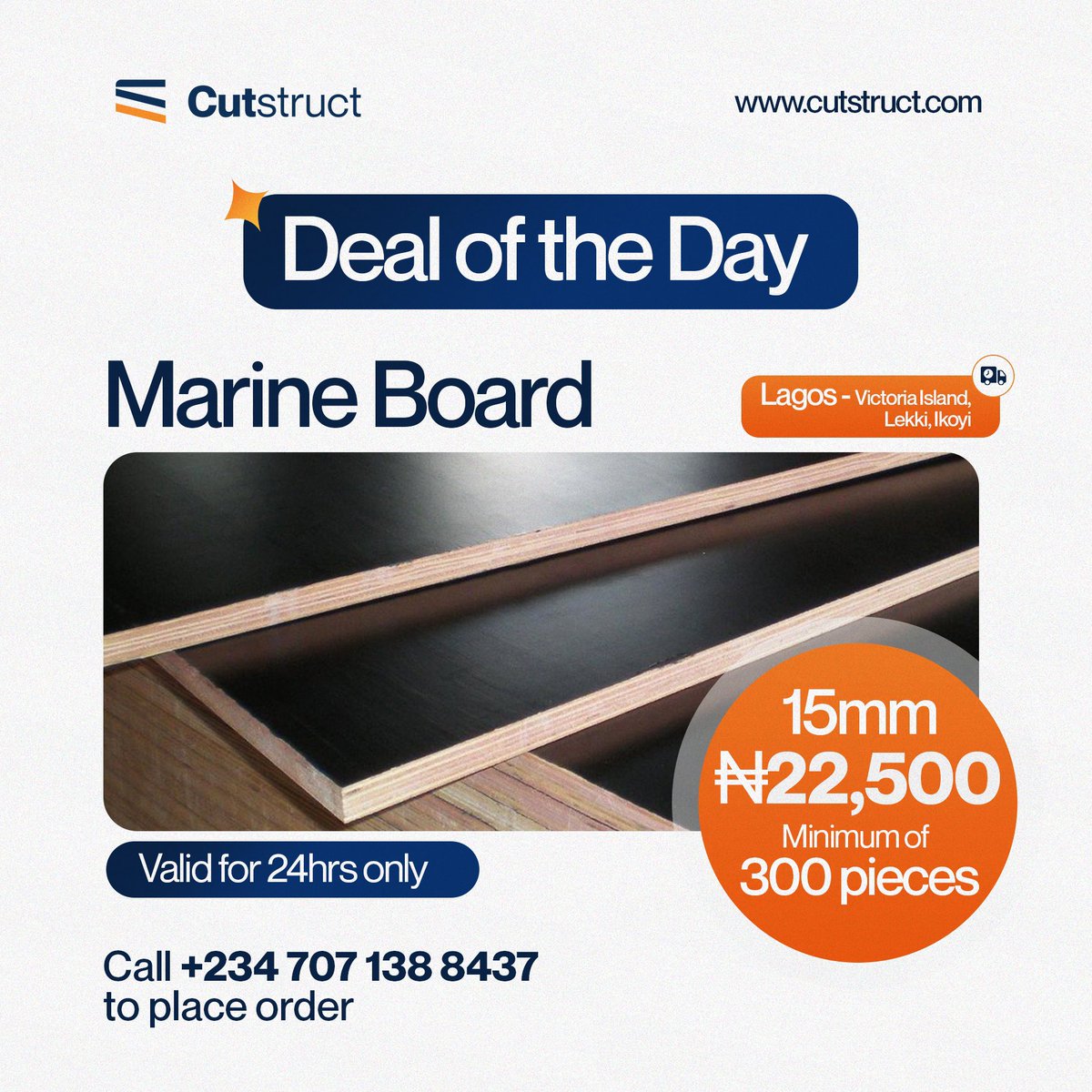CutStruct's tweet image. 🚨For 24hrs Only🚨 

Lagos residents, enjoy a special discount on Marine Boards!

Ready to order? DM or call 07071388437 now to take advantage of this limited-time offer.

Don’t miss out!

#Cutstruct #Construction #RealEstate #DangoteCement #Lafarge